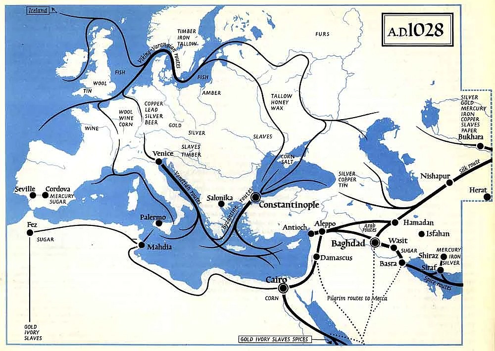 Geopolityka: Główne szlaki handlowe w Europie w 1028 roku