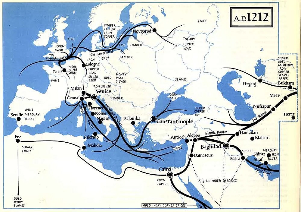 Geopolityka: Główne szlaki handlowe w Europie w 1212 roku