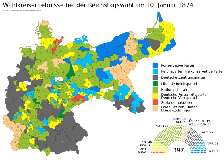 Pierwsze wybory do Reichstagu, w uwzględnieniem Alzacji i Lotaryngii, 1874