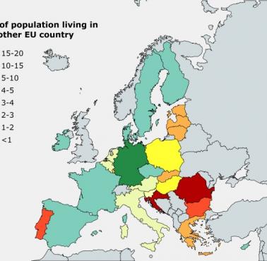 Procent ludności mieszkająca w innym kraju UE, Eurostat 2019