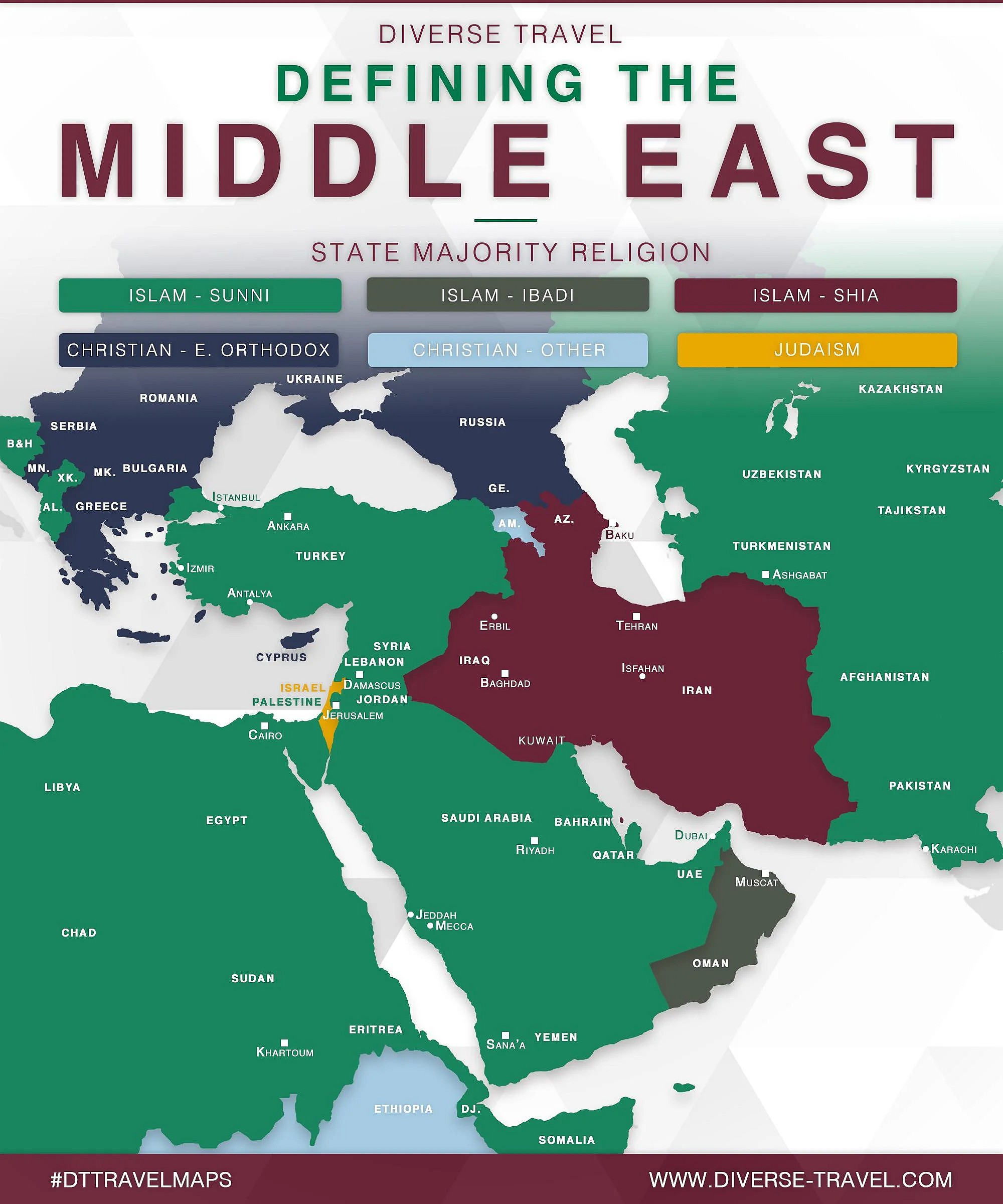 Podział Bliskiego Wschodu wg dominującej religii