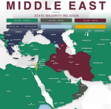 Podział Bliskiego Wschodu wg dominującej religii