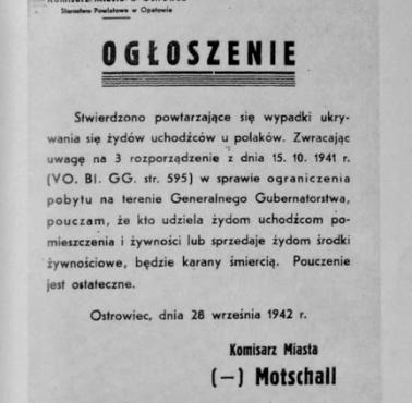 Niemieckie ogłoszenie z Ostrowca, 1942