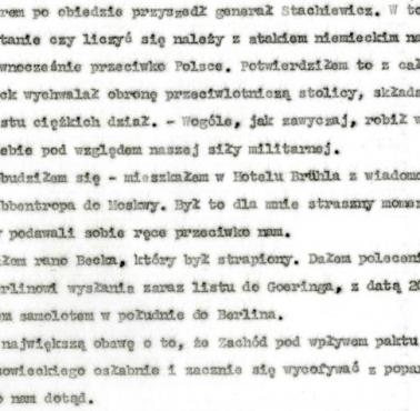 Odpis luźnych notatek ambasadora RP w Niemczech Józefa Lipskiego z 20 sierpnia 1939 r.