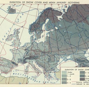 Czas trwania pokrywy śnieżnej w Europie około 1967 roku