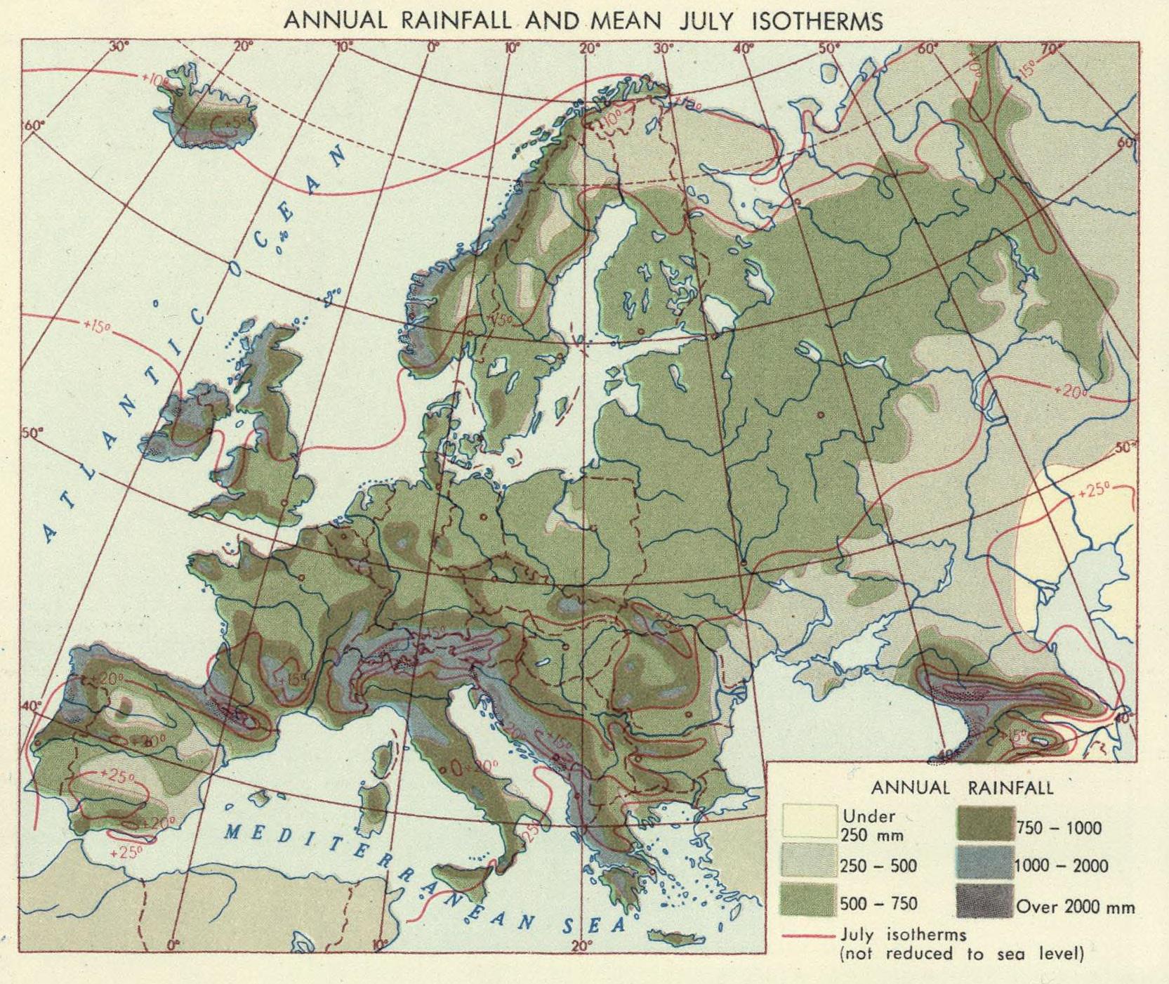 Średnie roczne opady w Europie, 1967