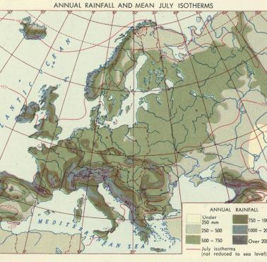 Średnie roczne opady w Europie, 1967