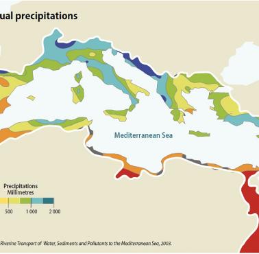 Całkowite roczne opady w basenie Morza Śródziemnego, 2003