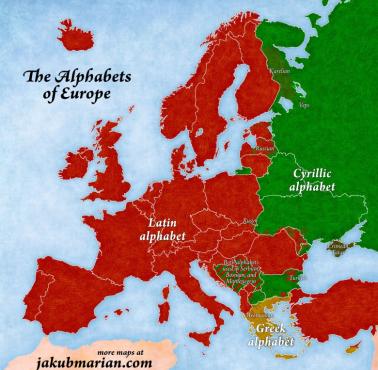 Rodzaje alfabetów w Europie, cyrylic, alfabet łaciński, alfabet grecki