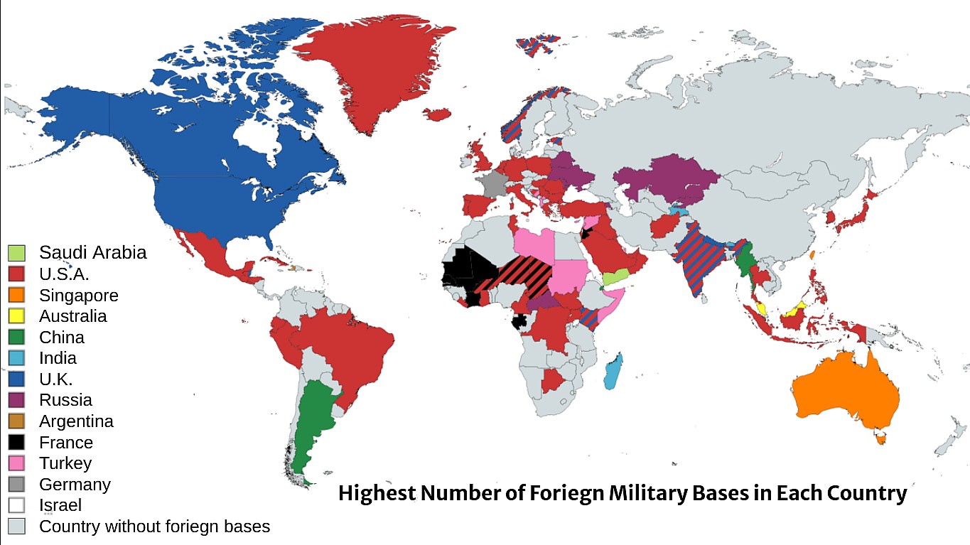 Liczba zagranicznych baz wojskowych w poszczególnych państwach świata