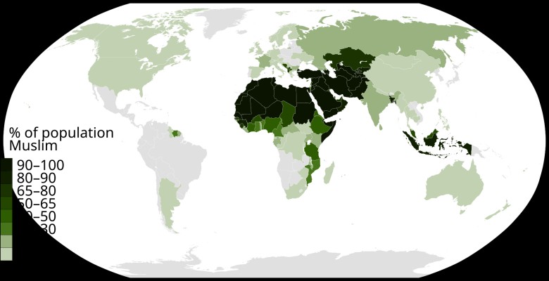 Odsetek muzułmanów w poszczególnych państwach świata, Pew Research Center, 2012