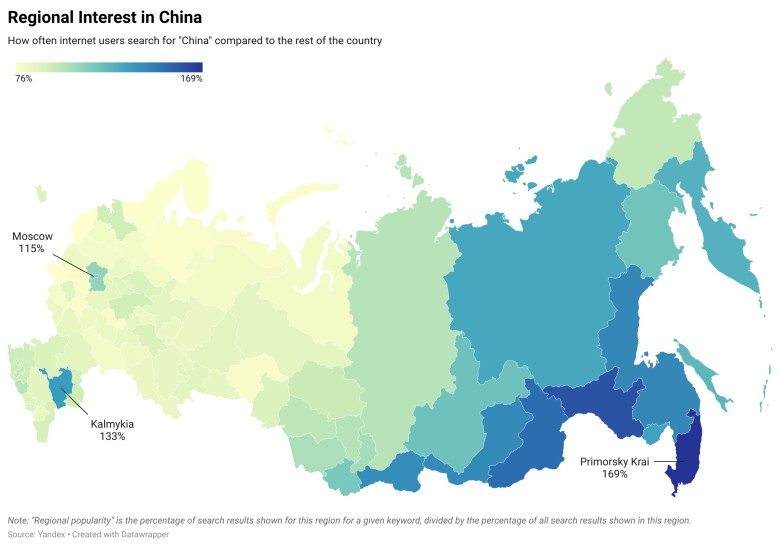 Gdzie w Rosji najczęściej wyszukuje się słowo Chiny?
