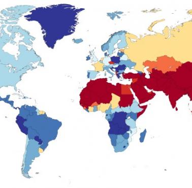 Odsetek chrześcijan w poszczególnych krajach świata, 2020 (w Chinach >100 mln)