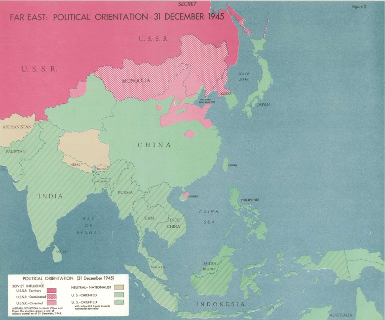Geopolityka: mapa Dalekiego Wschodu, grudzień 1945 r., źródło CIA
