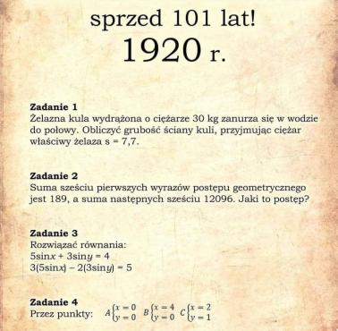 Matura z matematyki z 1920 roku