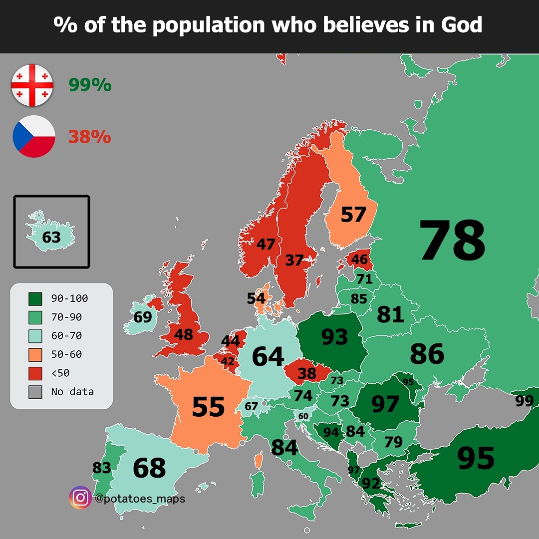 Odsetek ludzi wierzących w Europie