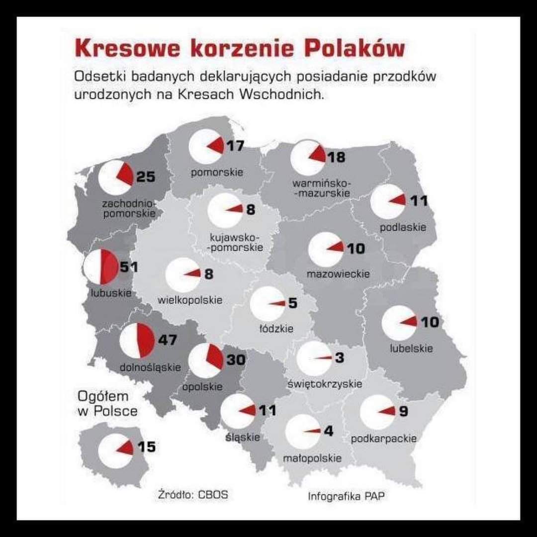 Procent kresowiaków w poszczególnych województwach