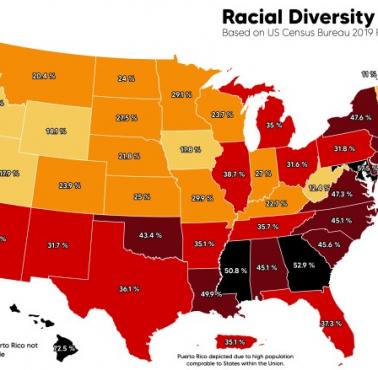 Najbardziej zróżnicowane rasowo stany w USA, 2019