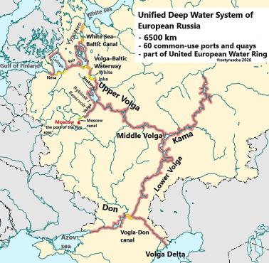 System rzeczny Rosji łączący Morze Kaspijskie, Czarne, Białe i Bałtyckie, gdzie gwarantowana głębokość wynosi co najmniej 4 m