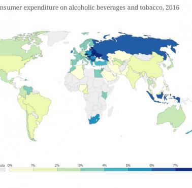 Środki wydawane na alkohol i papierosy jako procent wydatków gospodarstwa domowego, 2016