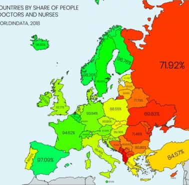 Odsetek osób ufających lekarzom i pielęgniarkom w Europie, 2018