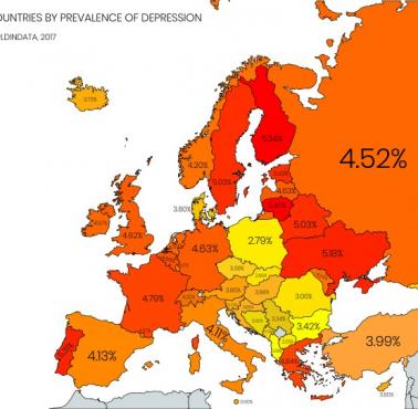 Odsetek osób cierpiących na depresję w Europie, 2017