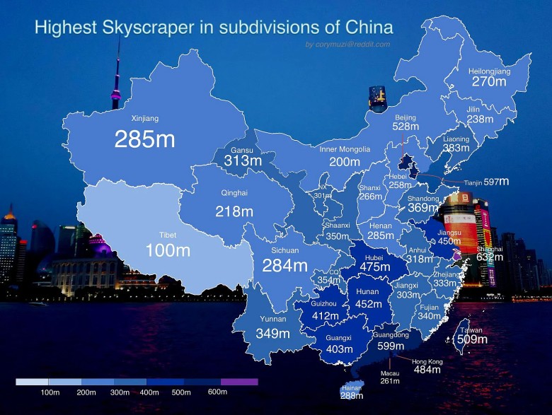 Najwyższe wieżowce w Chinach z podziałem na regiony, 2020