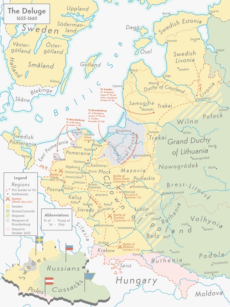 Potop 1655-1660, wojna I RP ze Szwecją i Rosją