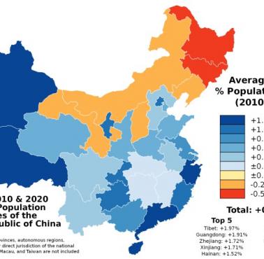 Wzrost liczby ludności w Chinach kontynentalnych w latach 2010-2020