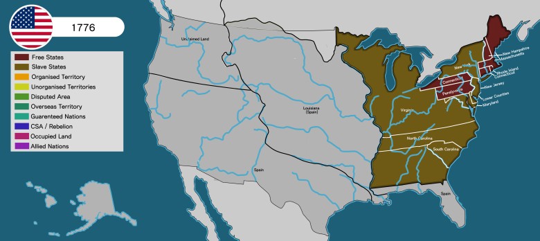 Mapa Ameryki w roku uzyskania niepodległości, 1776