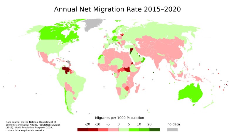 Roczny wskaźnik migracji netto 2015-2020
