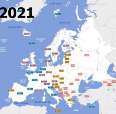Wynagrodzenie netto w całej Europie, 2013-2022