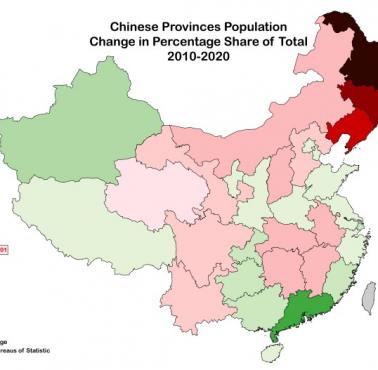 Wzrost liczby ludności w Chinach (z podziałem na prowincje) w latach 2010-2020