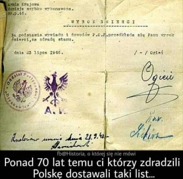 Wyrok śmierci wydawany przez ostatnie oddziały WP II RP na kolaborantów i zdrajców, 1946