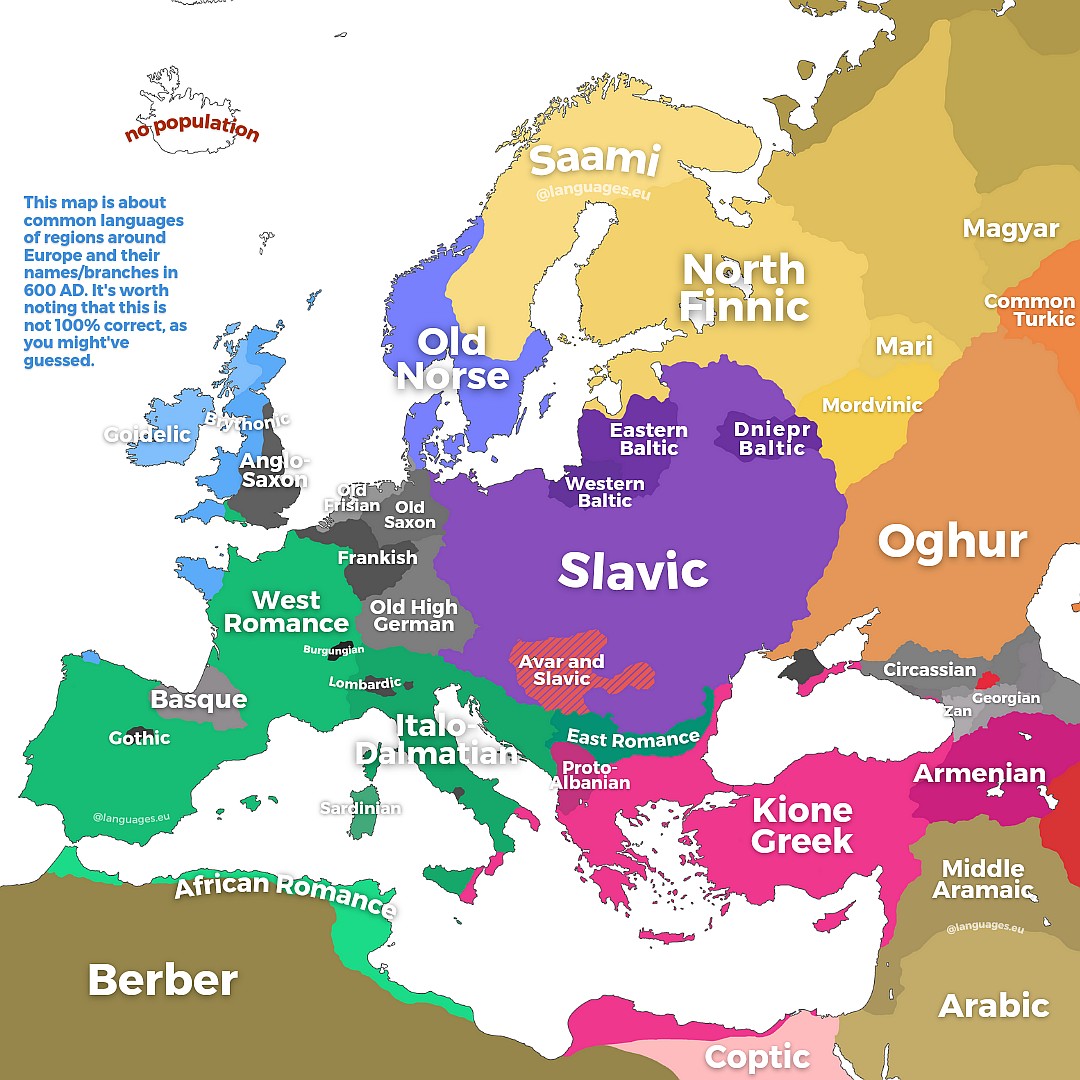 Języki w Europie około 600 roku n.e.