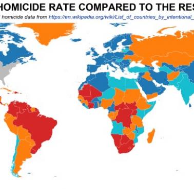 Wskaźnik morderstw w USA w porównaniu z resztą świata, 2021