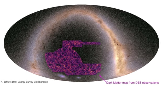 Mapa ciemnej materii nieba na półkuli południowej, stworzona przez międzynarodowy zespół Dark Energy Survey (DES)