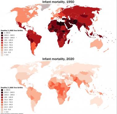 Wskaźnik śmiertelności niemowląt na świecie w latach 1950-2020