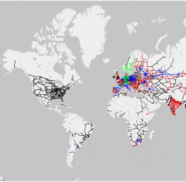 Sieć kolejowa na świecie z podziałem na napięcie trakcji