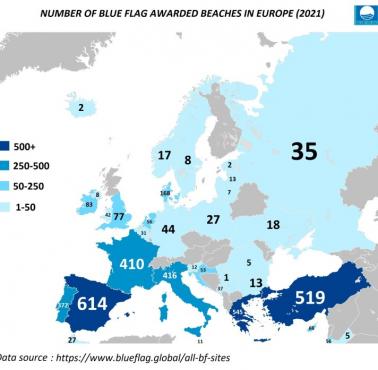 Plaże oznaczone Błękitną Flagą w Europie, 2021