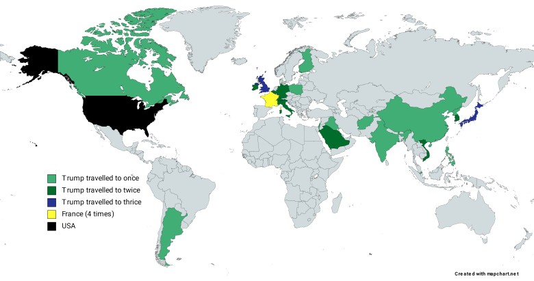 Kraje, które odwiedził prezydent Donald Trump, 2017-2020