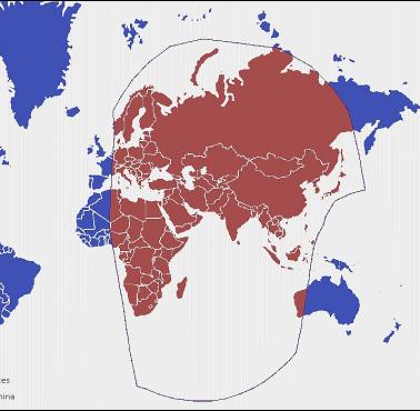 Świat podzielony między Stany Zjednoczone i Chiny ze względu na odległość między nimi