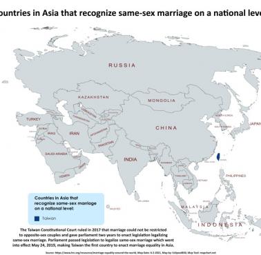 Ideologia LGBT/gender: Gdzie w Azji są legalne małżeństwa jednopłciowe, 2019 (tylko Tajwan)