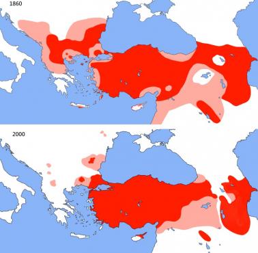 Rozmieszczenie ludności tureckiej w latach 1860 i 2000