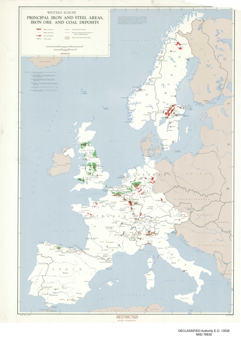 Złoża rud żelaza i węgla w Europie Zachodniej, 1953