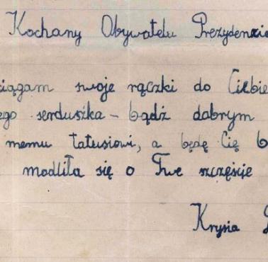 Prośba siedmioletniej Krysi Gruberskiej z 9 XII 1946 r. do Bolesława Bieruta o ułaskawienie jej ojca – oficera AK