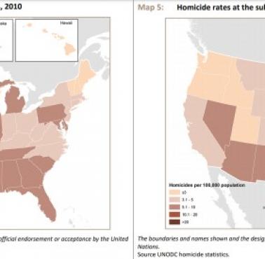 Wskaźnik zabójstw na szczeblu niższym niż krajowy, USA, 2010-2016