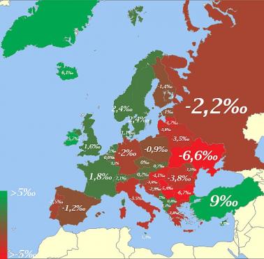 Mapa naturalnego wzrostu populacji Europy (bez uwzględniania imigracji), 2019, wikipedia