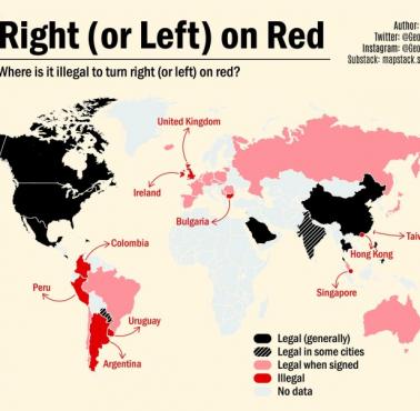 Gdzie można skręcić w prawo (lub w lewo) na czerwonym świetle?