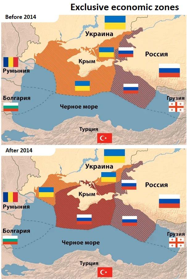 Strefy ekonomiczne wokół Krymu przed agresją Rosji w 2014 roku i po